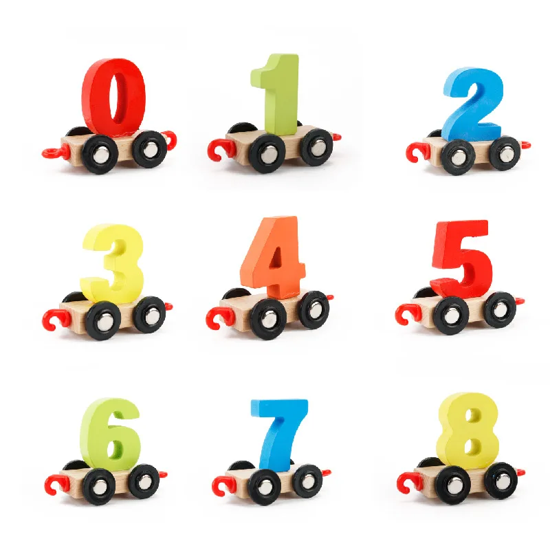 11 Pcs set Children Toddlers Digital Small Wooden Train 0 9 Number Figures Railway Model Wood 4