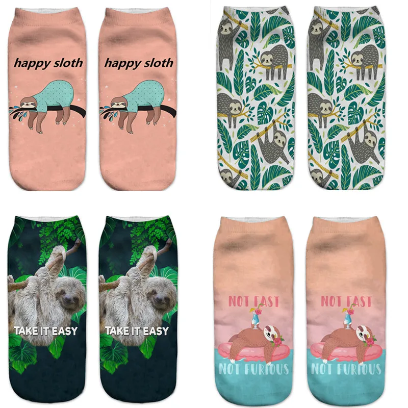 

New sloths 3D printed cotton ankle socks for women ladies Korean harajuku Socks