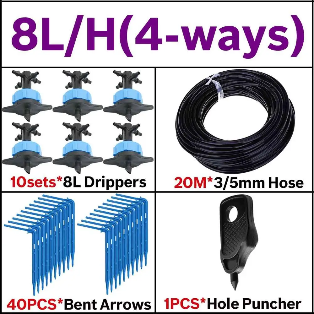 KSL01-KIT086-8L KESLA парник капельного орошения 4-way капельного стрелки передатчик Оросительная Система горшечные растения с парником набор 10 комплектов - Цвет: KSL01-KIT086-8L