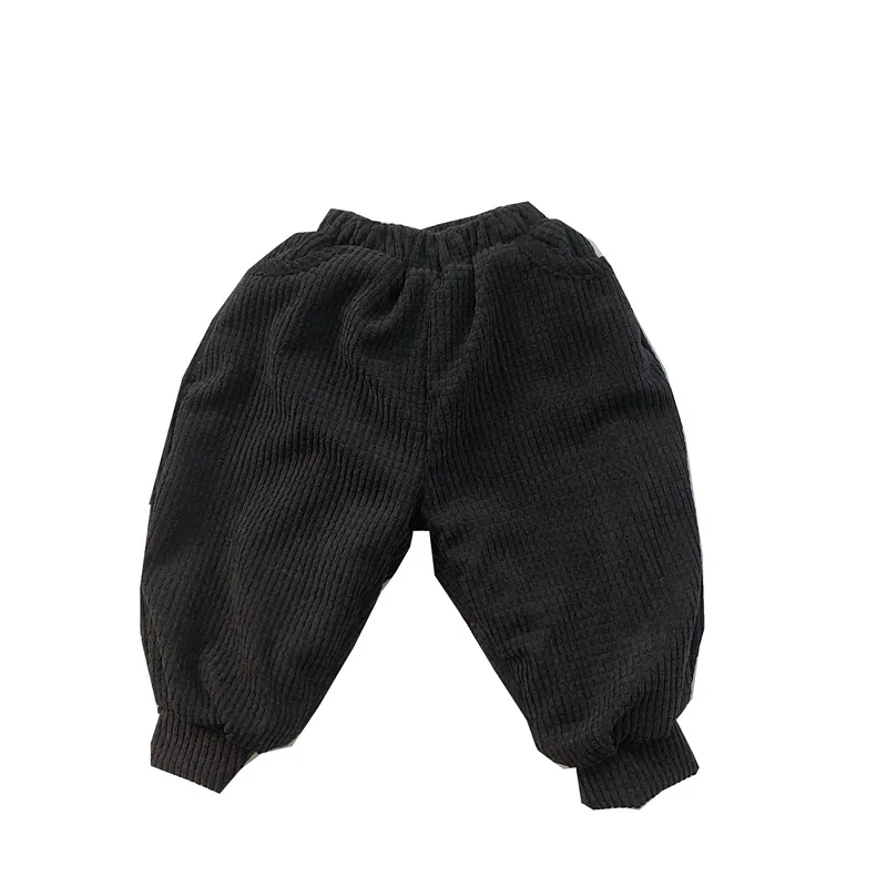 WLG Boys Girls Pant Kids Trousers Winter Velvet Thick Yellow Black