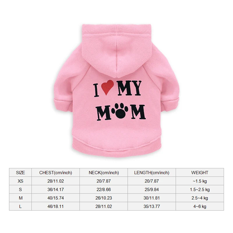 ILOVEMOM-Pink Охранная толстовка одежда для собак маленькая жакеты для собак зимняя одежда для домашних животных для чихуахуа французский щенок бульдога куртка теплая кошка костюм XS-L - Color: ILOVEMOM-Pink