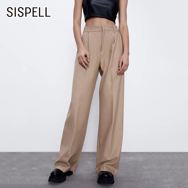 

SISPELL Pure Color Ruched Women's Straight Wide-leg Pants High Waist Loose For Female Causal Trousers Fashion Autumn New Tide