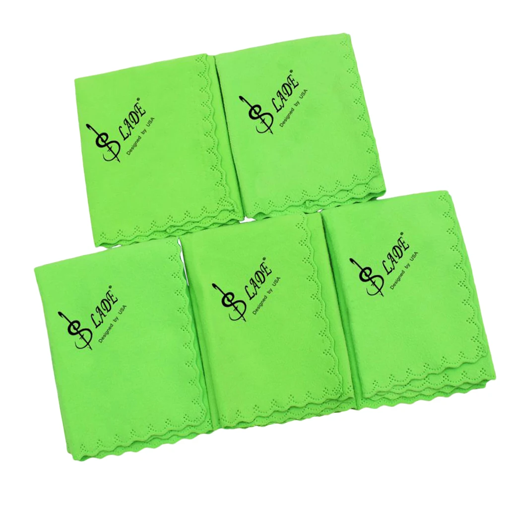 5 Pieces Cotton Cleaning Cloths Polish Cloth for Guitar Violin Flute Saxophones Accessory, Green