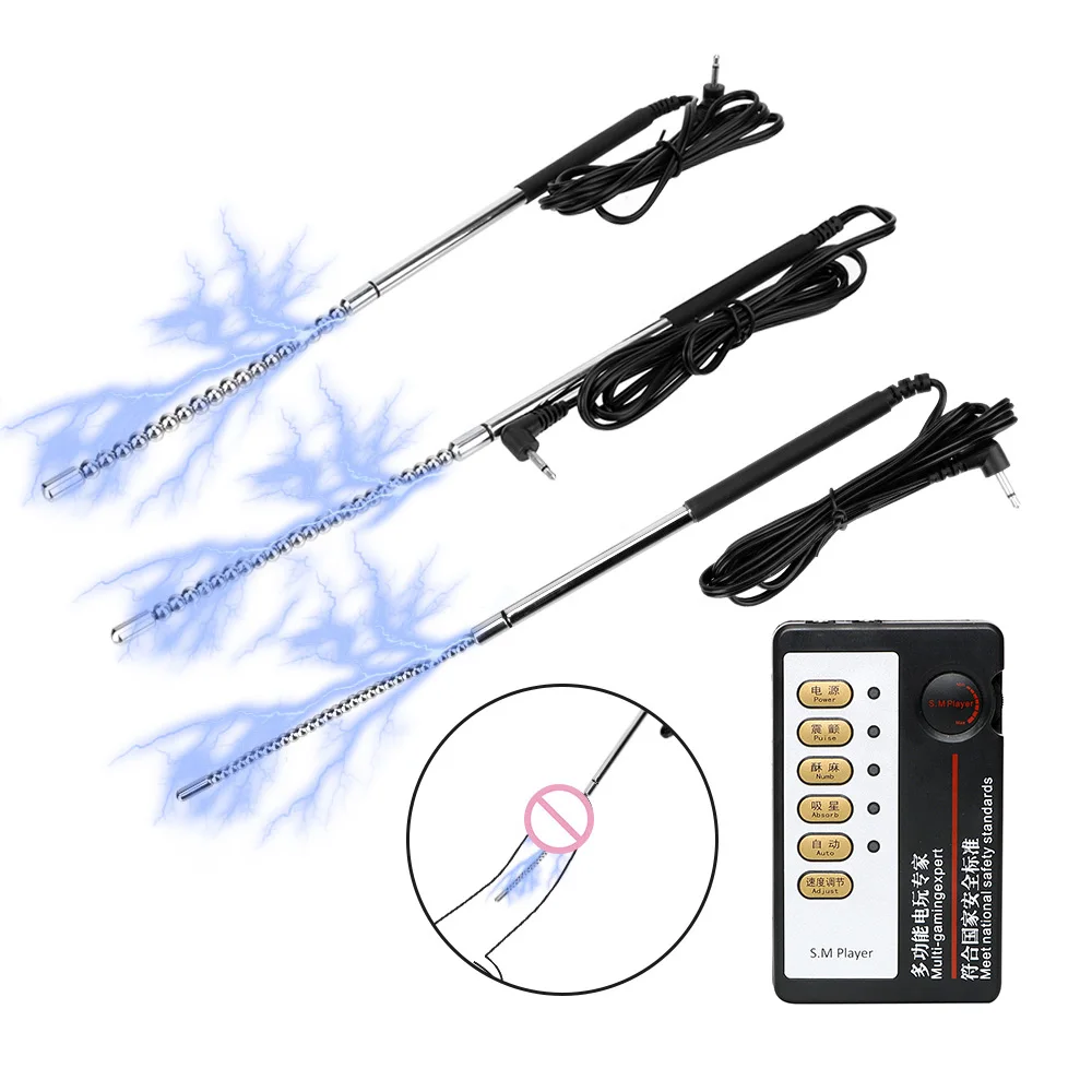 Electric Sex Toys 4/6mm Beads Urethral Sounding Sex Toys for Men Penis Plug Cock Dilator Electric Shock Bondage Set Male Masturbation Machine