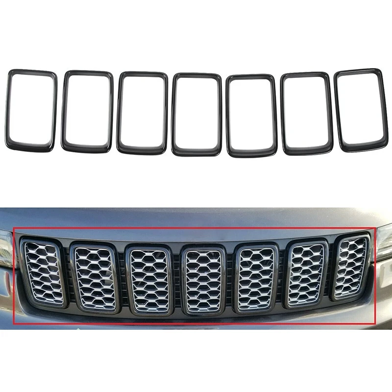 for 2014 2016 Jeep Grand Cherokee Gloss Black Trim Ring Grille Insert