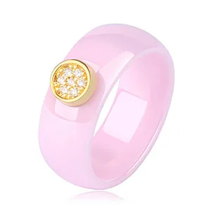 8mm Pink Gold Здоровые керамические кольца, классические обручальные кольца для женщин и мужчин, удобные кольца, ювелирные изделия, Золотые вечерние кольца с кристаллами - Цвет основного камня: 8mm Pink Gold