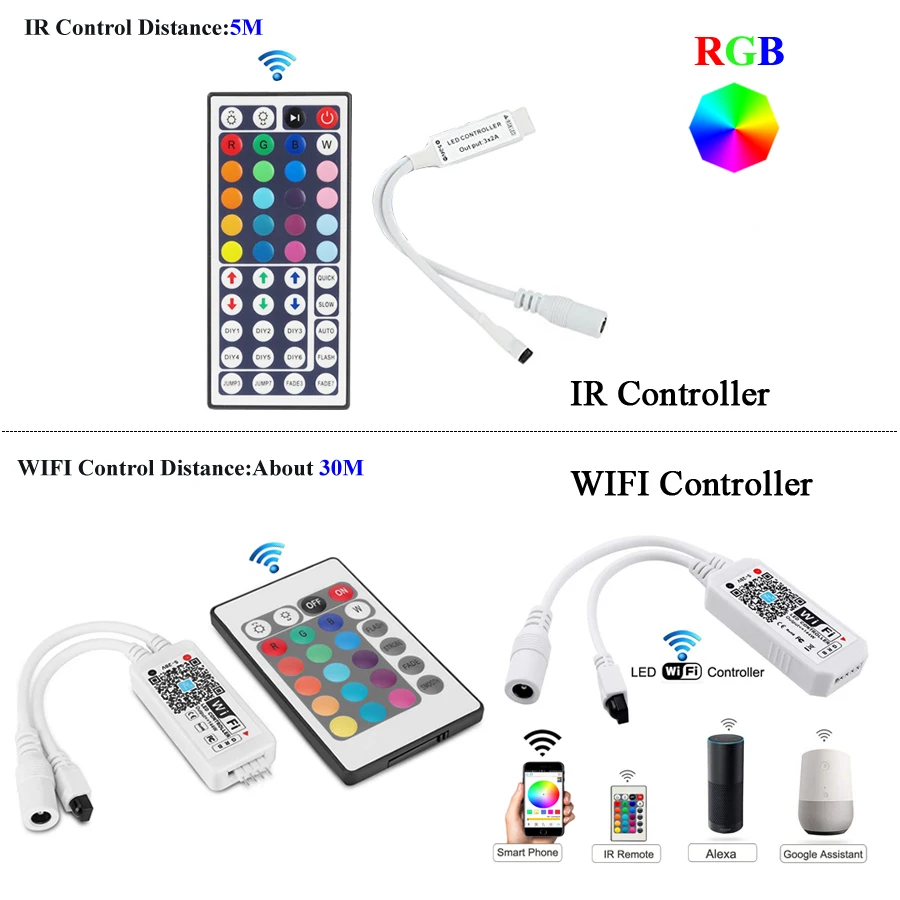 Wifi RGB RGBW светодиодный контроллер с ИК-пультом дистанционного управления с батареей для постоянного тока 12 В RGB 2835 5050 Светодиодная лента светильник светодиодный модуль светильник