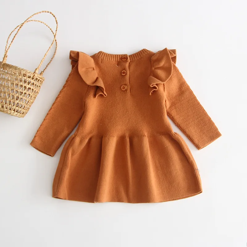Осенне-зимнее платье-свитер для маленьких девочек модные свитера с оборками для маленьких девочек трикотажное платье, RT608