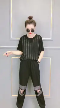 

Fashion women's suit ice silk short-sleeved top + elastic waist wide-leg pants western-style fashion casual suit two-piece suit