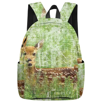 

A Deer In The Woods With A Retro Abstract Background Backpack Interior Key Chain Holder Luxury Backpack Arcuate Shoulder Strap
