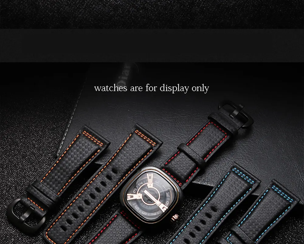 Кожаный ремешок для часов PEIYI 28 мм из углеродного волокна, черный с белым, синим, оранжевым, красным ремешком, заменитель кожаного ремешка Sevenfriday