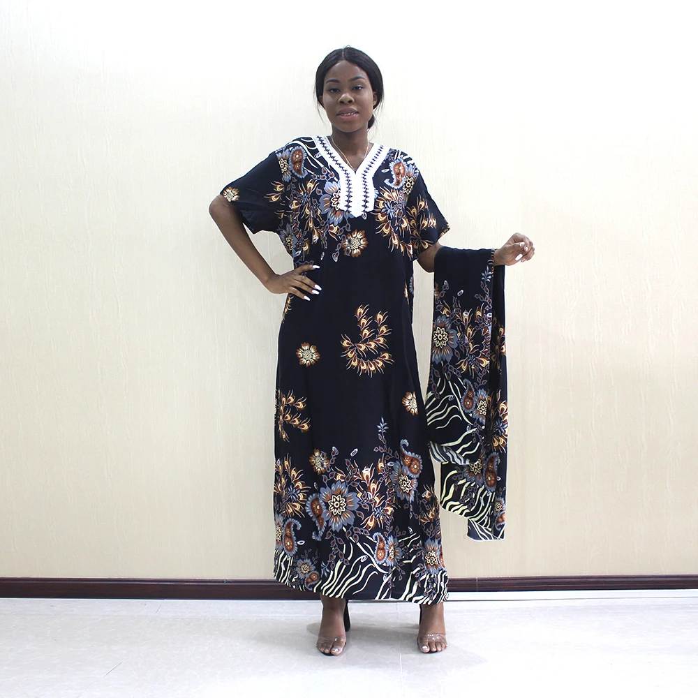 Dashikiage модное Африканское Дашики с цветочным принтом желтое из чистого хлопка с аппликацией длинное платье размера плюс