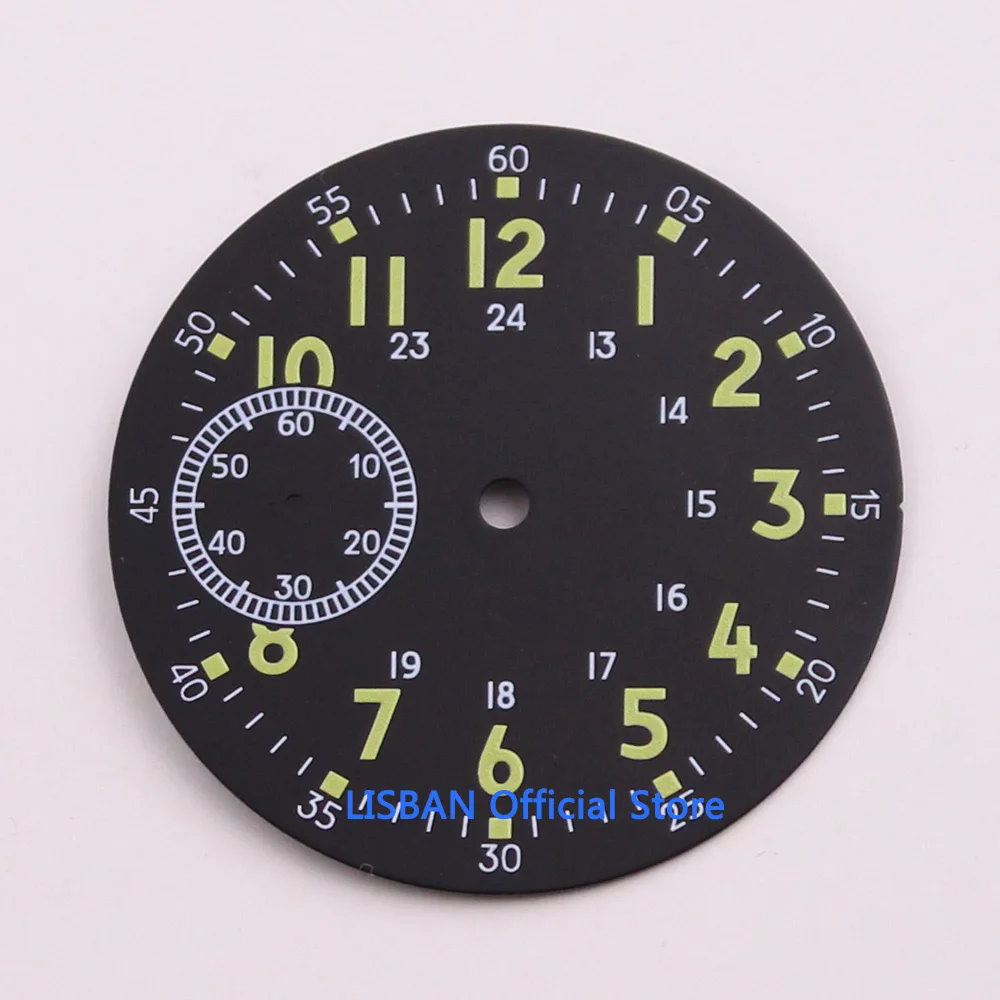 Black Sterile Dial 38.9mm Luminous Watch Dial fit 6497 st3600 Hand Winding Movement mens Watch Parts
