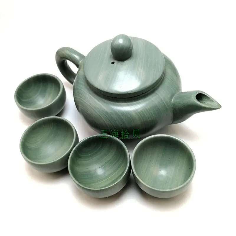 

China handmade jade carving natural stone jade teapot and tea cup A set
