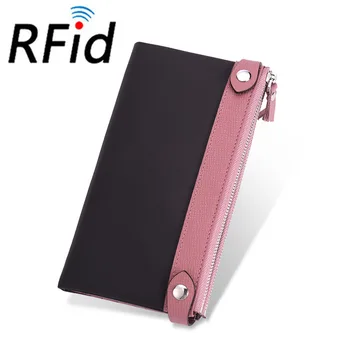 

2020 new nylon RFID wallet leather double buckle zipper long first layer cowhide ladies wallet wallet