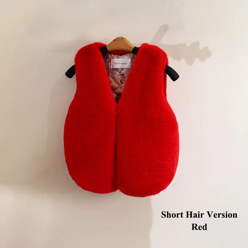 Short Hiar Red VFOCHI, жилет из искусственного меха для девочек Теплый меховой жилет 12 цветов осенне-зимняя куртка для маленьких девочек верхняя одежда без рукавов, жилет из искусственного меха - Цвет: Short Hiar Red