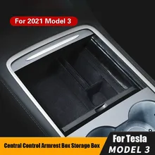 Para tesla modelo 3 y 2021 caixa de armazenamento do braço carro preto organizador contêineres console central reunindo caixa armazenamento console titular