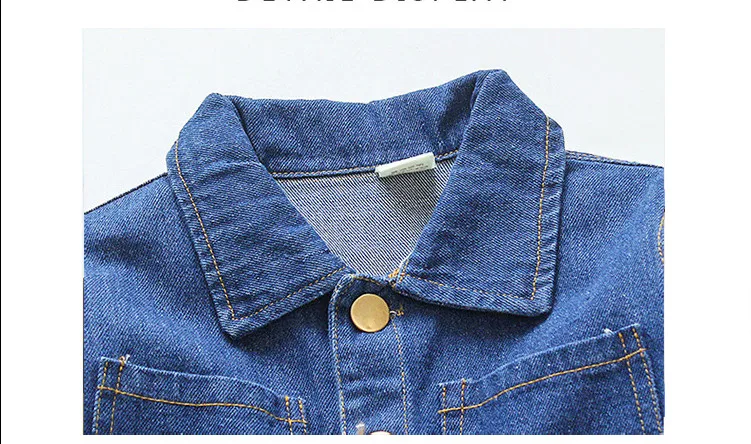 New spring Korean style fashion long-sleeved long section denim jumpsuit with cartoon print for boys and girls