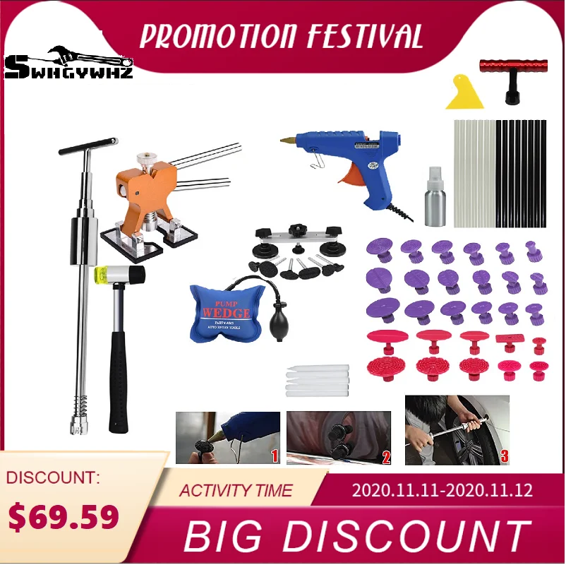 

Paintless Dent Removal Tool Car Dent Repair Suction Cup Dent Removal Kit Wedge Tongue Rubber Strip Electric Gun Hammer