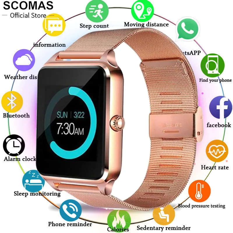 SCOMAS Bluetooth Call Smart Watch Men Women Heart Rate Monitor Smartwatch With Sim Card Slot Push Message Smart bracelet Z60