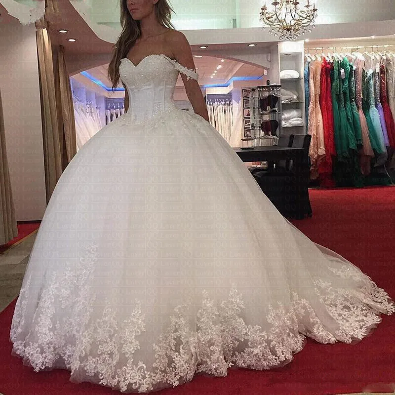 

Vestido De Noiva Unique Spaghetti Straps Wedding Dresses 2019 Sweetheart Beaded Princess Bride Dresses robe de mariee