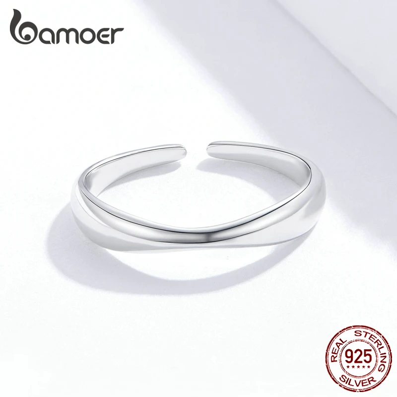Bamoer, кольца для женщин с неровной океанской волной, 925, серебряное кольцо, свободный размер, регулируемое кольцо для женщин, модное ювелирное изделие SCR630