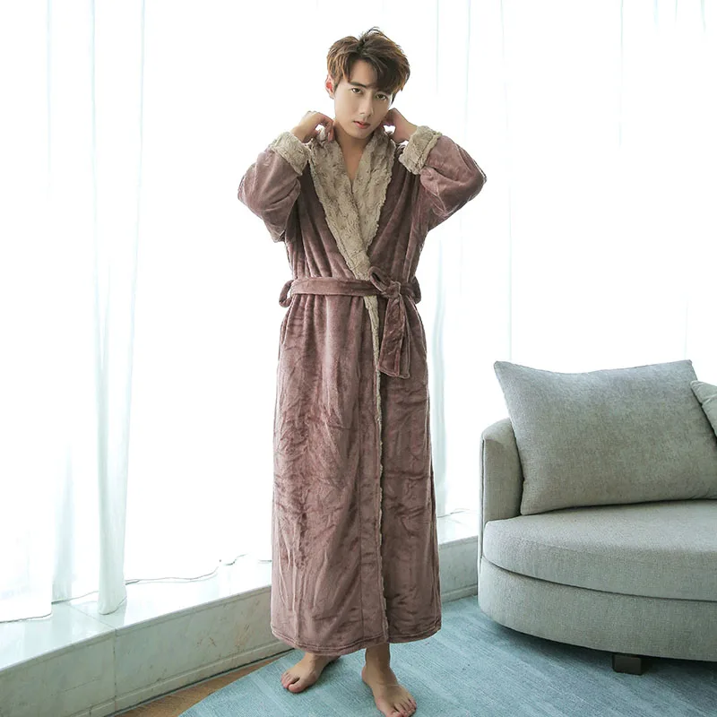 91706 Dark Brown Пижамы коралловый бархат плюс толстый Халат для пар теплый халат мужской зимний длинный размер фланелевый Халат юката банный Халат - Цвет: 91706 Dark Brown