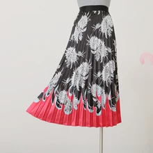 Плиссированная Женская юбка, осенняя, с принтом, высокая талия, длинная, эластичная талия, прошитая, дикая, тонкая юбка