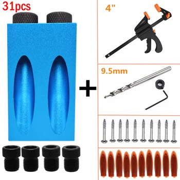 

31-piece Blue Woodworking Inclined Hole Locator Pocket Hole Jig Kit Set Hole Puncher Jig Drill Bit Set For DIY Carpentry Tools