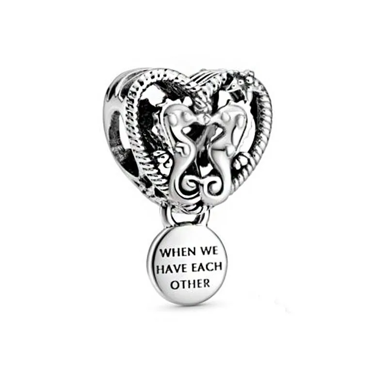 

2020 Summer New 925 Sterling Silver Openwork Seahorses Heart Charms Beads fit Original Pandora Bracelets Women DIY Jewelry