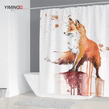 

200X180CM Bathroom Waterproof Shower Curtain Painting Beautiful Fox Animal Pattern Polyester Hooked Home Decor Curtain