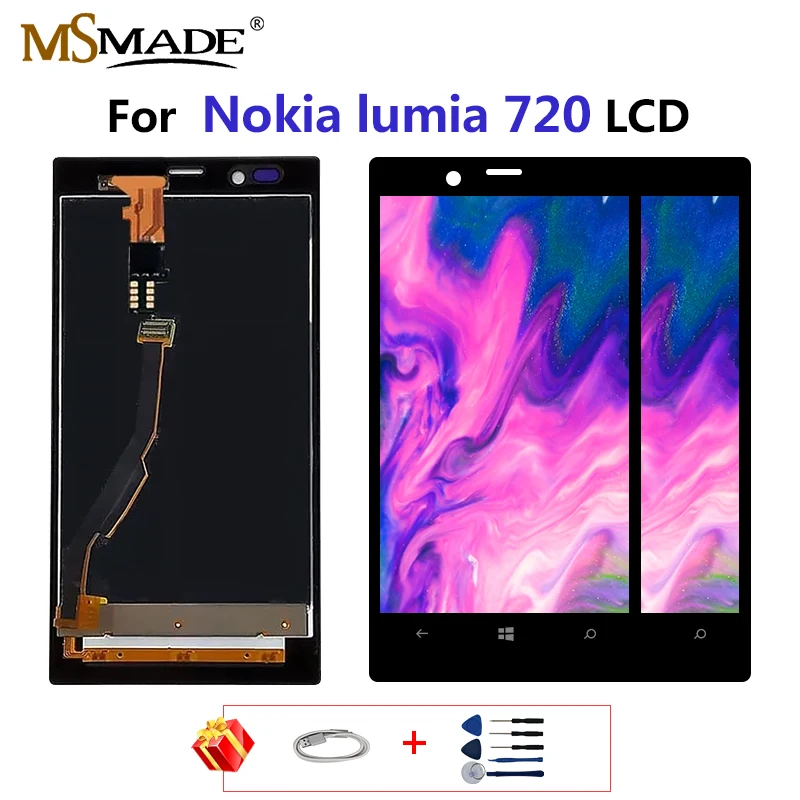 720 ЖК-дисплей для Nokia Lumia 720, сенсорный ЖК-дисплей с рамкой для Nokia N720, RM-885, дигитайзер, запчасти в сборе, 4,3 дюймов