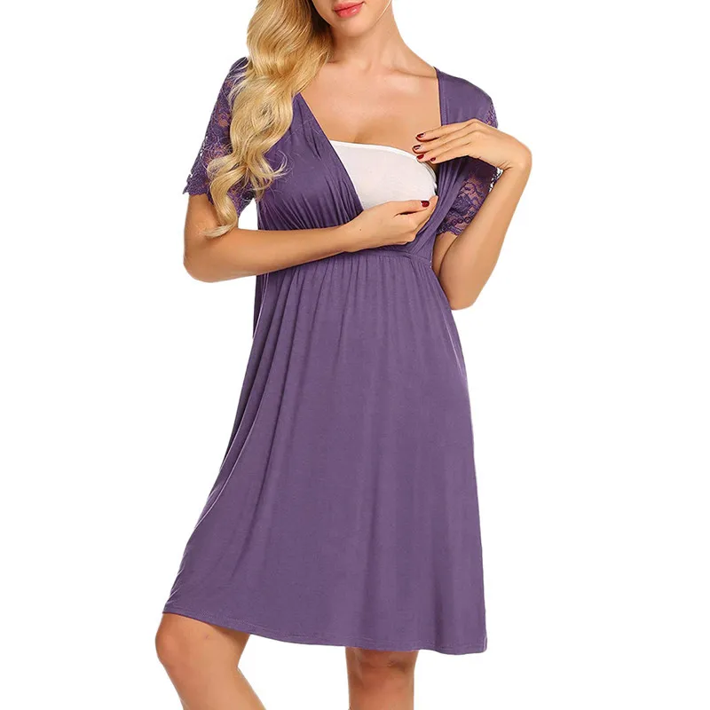 LIUHUAF Womens Maternity Nightgown Short Sleeve Nursing/Delivery Nightdress