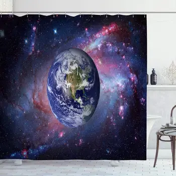 

Shower Curtain Set with Hooks 72x78 Globe Fiction Map Earth Galaxy Explosion World Nebula Planet On Global This Science Star