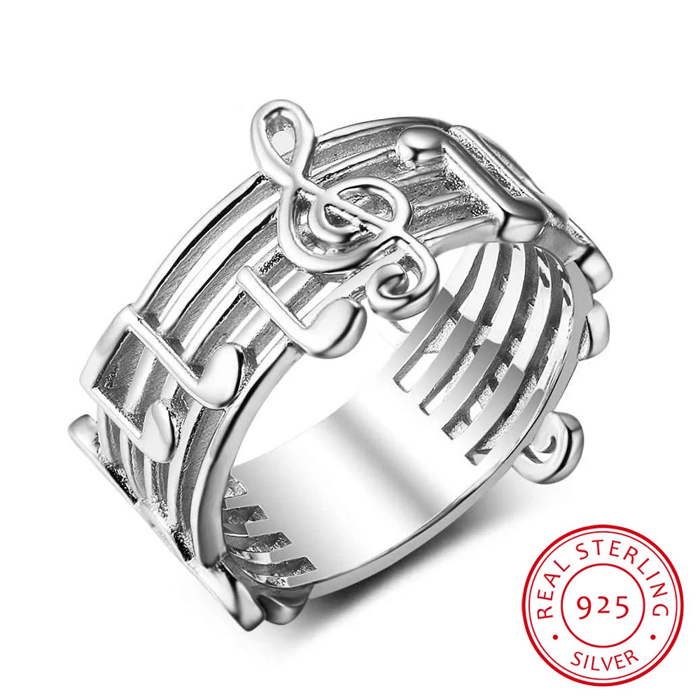 

925 Sterling Silver Wide Rings for Women Hollow Out Musical Note Enthusiast Female Ring Party Gift Silver 925 Jewelry