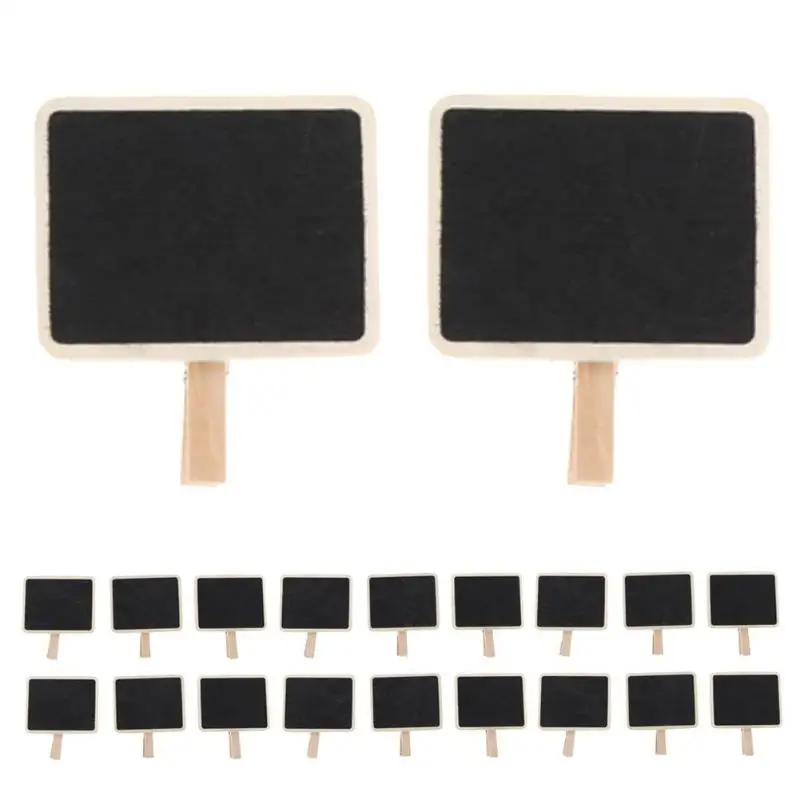 20pcs Mini wooden blackboard chalkboard clip long photos peg memo clips ornaments wood message slate rectangle clip panel card memos label