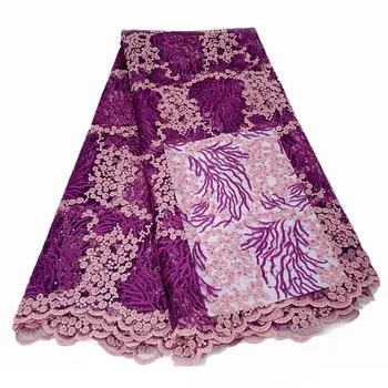 

CS-Purple with sequins French Net Lace Fabric 2019 Latest African Lace Fabric With Beaded Embroidery Tulle Lace Fabric Hot Sell