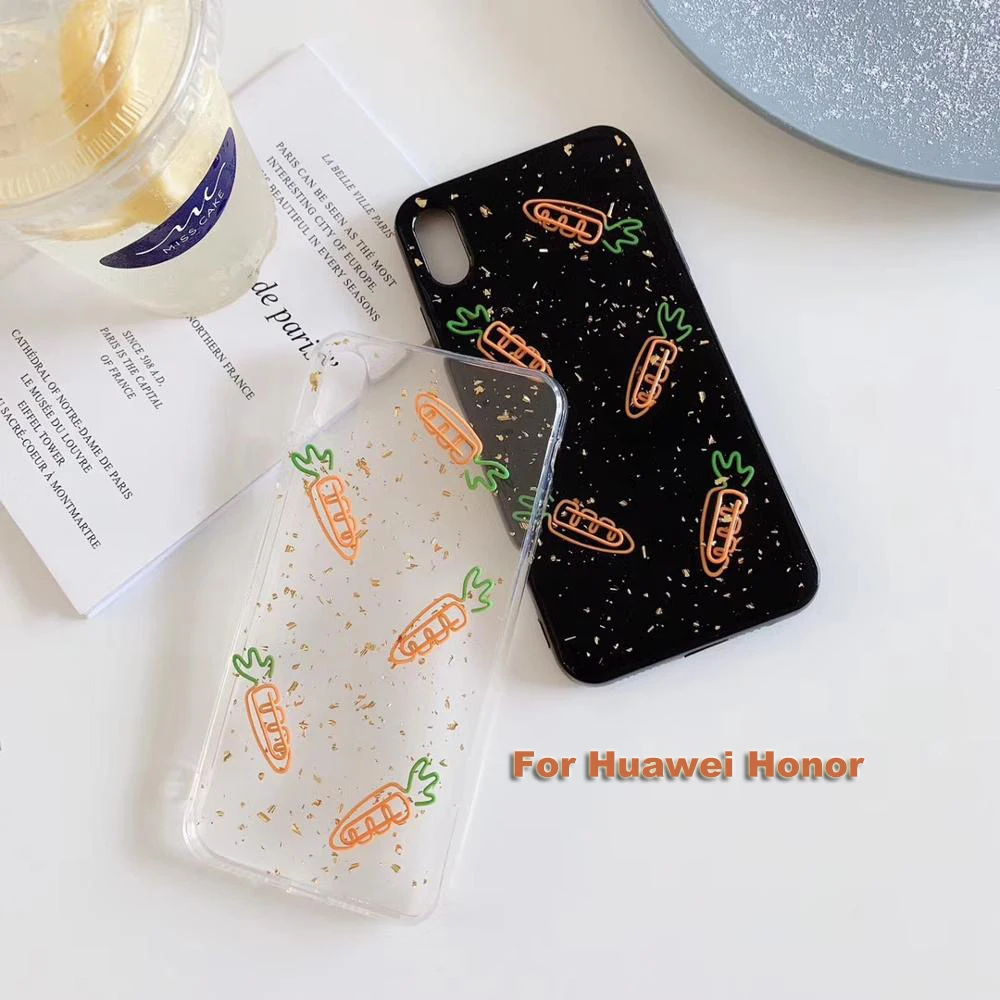 

Fashion Glitter Bling Case For Huawei Honor 20 V20 V9 10 9 Lite 9i P30 P20 Pro P10 Plus Soft Rubber Cute Paper Clip Carrot Case