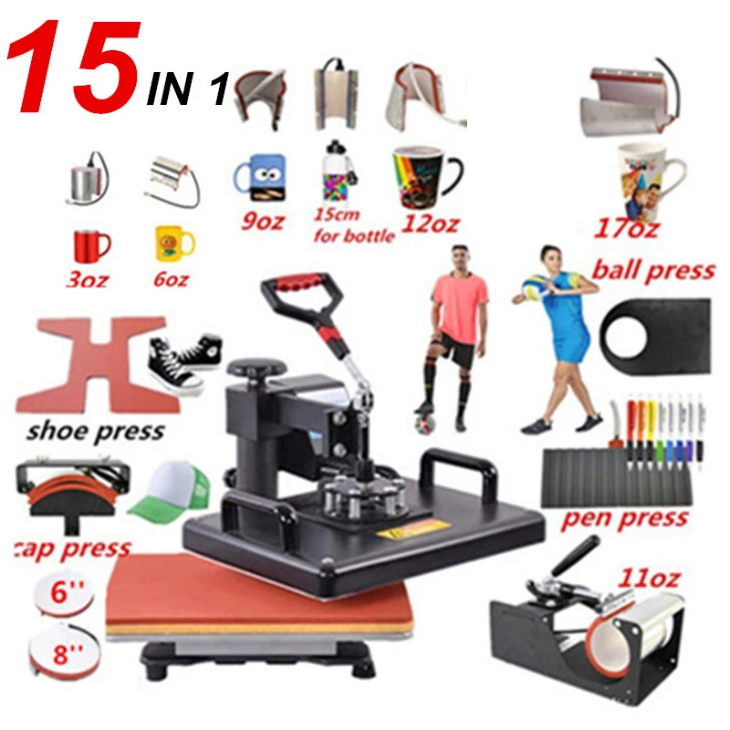 15 In 1 Combo Multifunctional Sublimation Heat Press Machine T shirt Heat Transfer Printer For Mug/Cap/Football/Bottle/Pen/Shoe peri page printer
