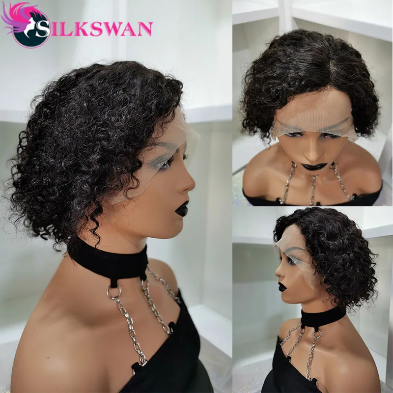 Silkswan волосы натуральный цвет кудрявые короткие стриженые парики 13*4 или 13*6 кружевные передние 8 дюймов 150 плотность бразильские человеческие волосы remy