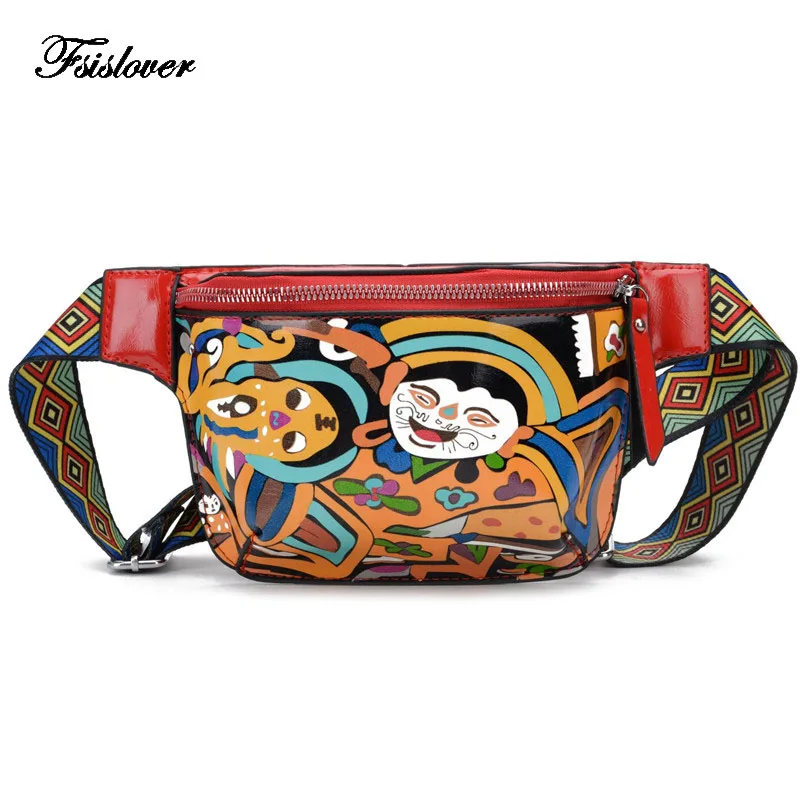

2019 Colorful Women Waist Bags Fanny Pack Belt Bags Graffiti Chest Handbag Hip Purse Unisex Waist Packs Multi-function Chest Bag