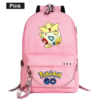 

Togepi Misty Monster USB Backpack School Bags Black Pink Mochila Travel Bags Laptop Chain Backpack Headphone USB Port