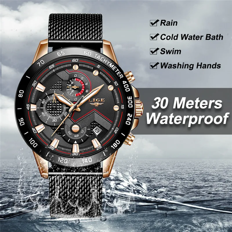 Men Watches LIGE Top Brand Luxury Chronograph Sports Quartz Watch Men Casual Full Steel Waterproof WristWatch Relogio Masculino