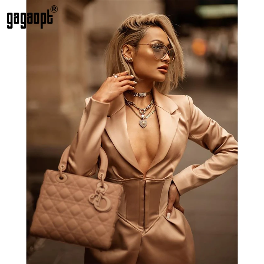 Gagaopt сплошной цвет хаки женский костюм с длинными рукавами элегантное пальто офисное женское осеннее тонкое пальто