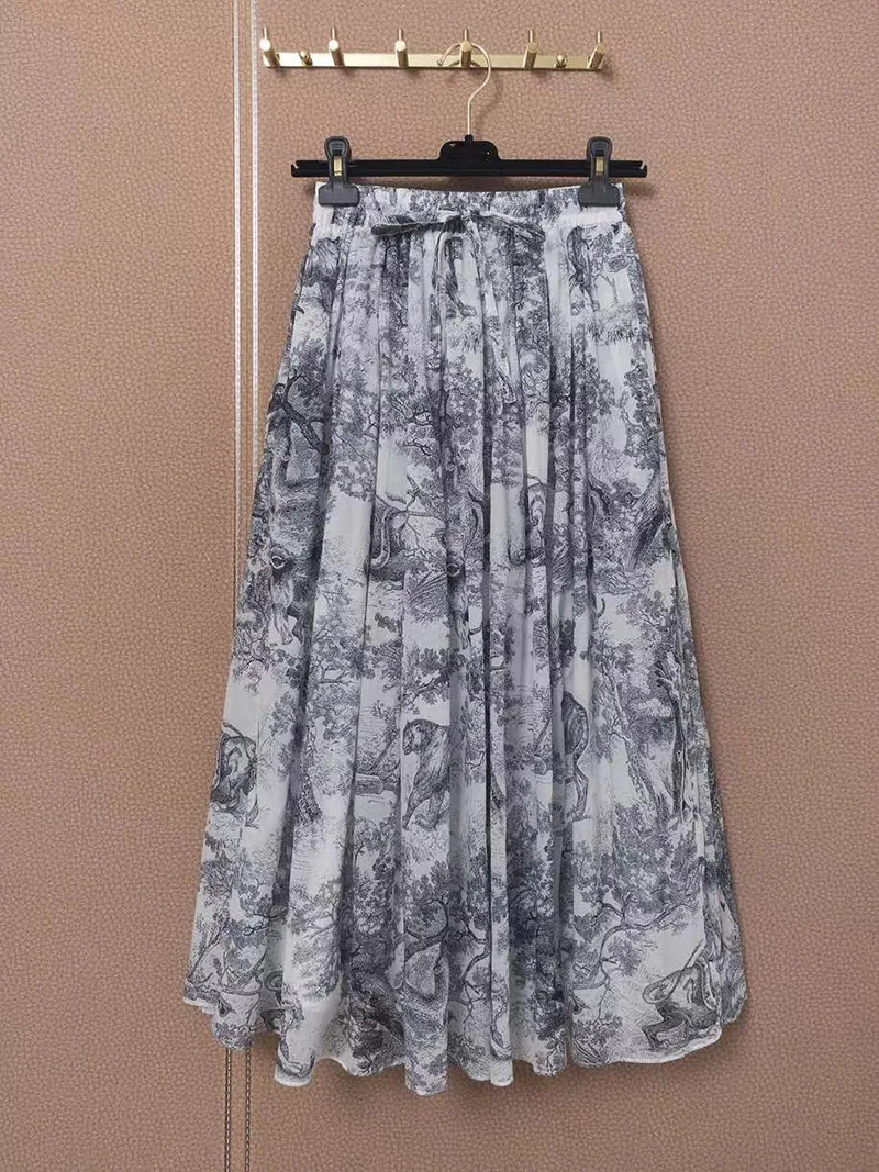 Alta Qualidade Verão Nova Impressão Selva Feminina Casual Elegante Temperamento Grande Balanço Rendas-up Forro Meia Saia Foi Fina 2 High Quality Moda Feminina
