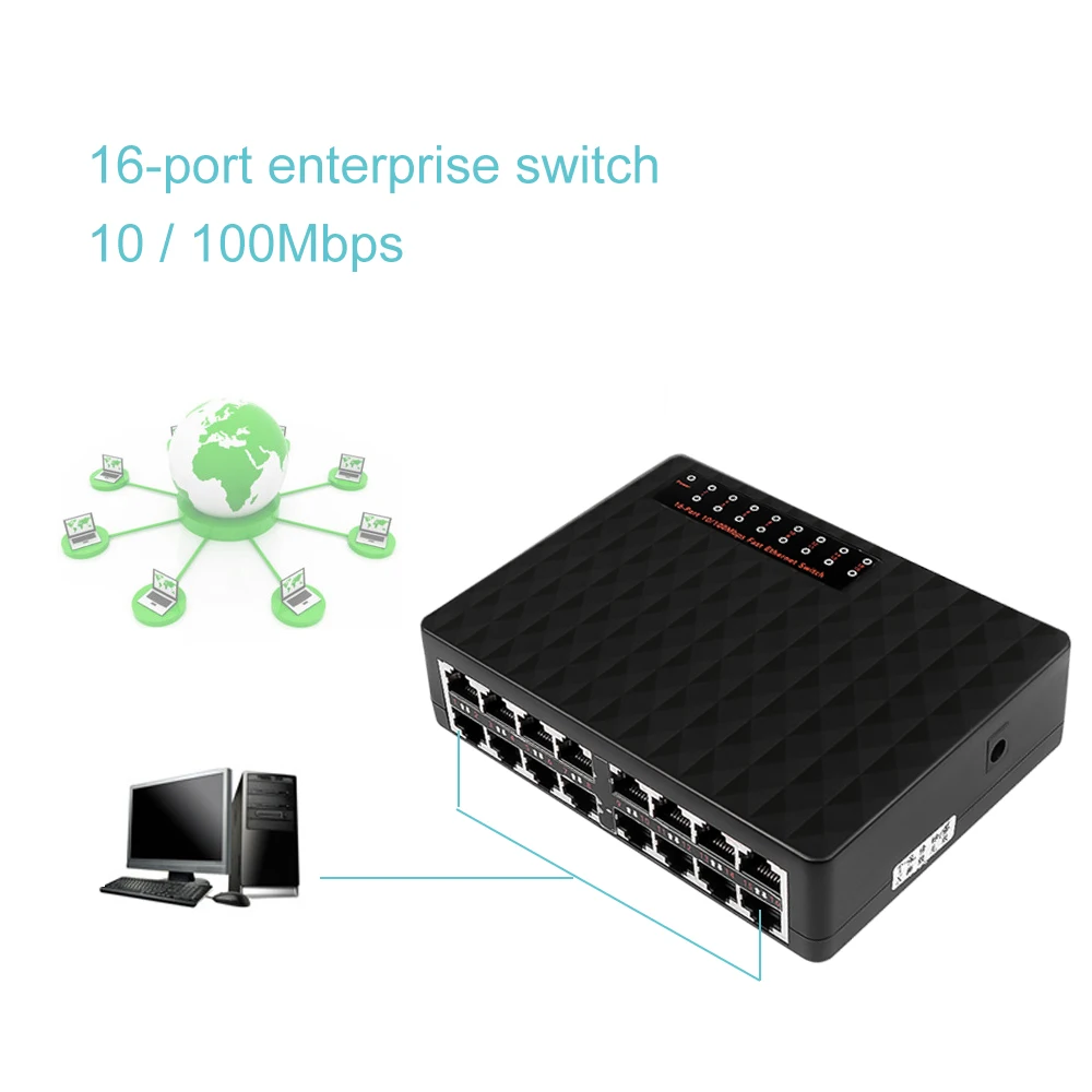 kebidumei Ethernet Switch 10/100 Mpbs 16Port Ethernet Network Switch Switches LAN RJ45 Vlan Hub Desktop PC Switcher 3