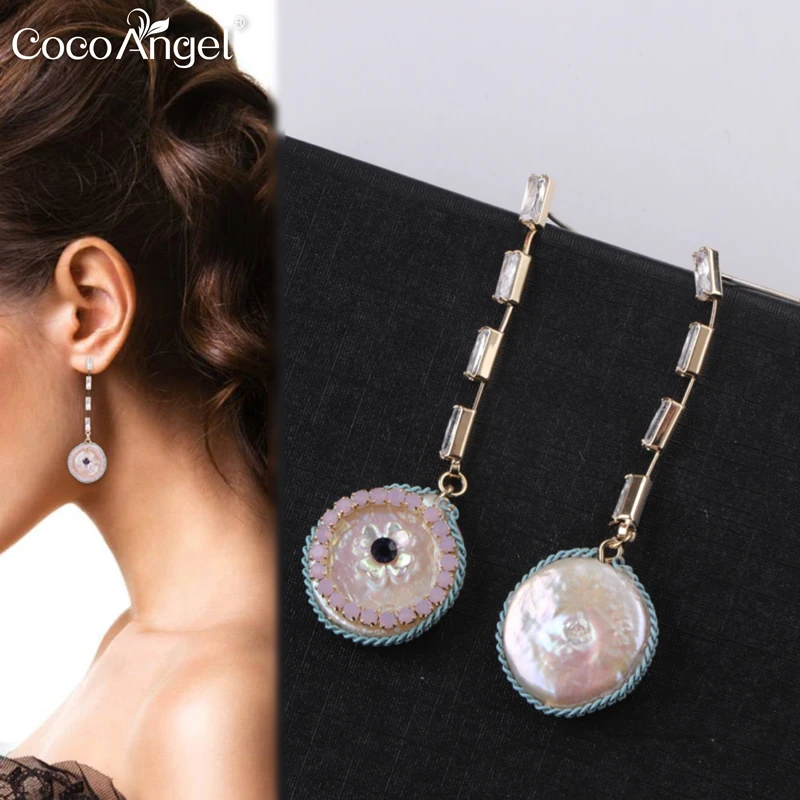 

CocoANGEL Natural Fresh Water Pearl Colorful Zircon Copper & Electroplating Sterling Drop Earring Silver Needles For Women