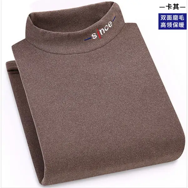 Хаки Hombres cólido y cómodo jersey de cuello alto mangas largas suéteres de punto de jersey suave flexible slim fit Jersey casual de - Цвет: Хаки