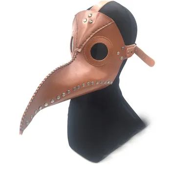 

Plague Doctor Mask Brown Eagle Beak Steampunk Long Nose Masks Black PU Birds Halloween Art Gothic Retro Leather Costume adults