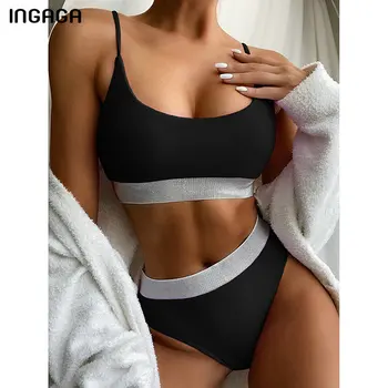 INGAGA-Bikini de cintura alta con realce para mujer, traje de baño de dos piezas con realce, cintura alta, 2021